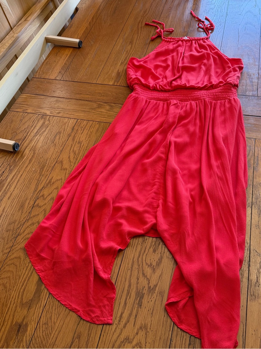 Maurice’s red dark coral halter tie handkerchief hem lined dress XL